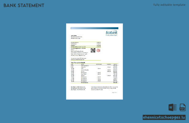 Beispiel eines Kontoauszugs der Ecobank Kongo (Excel-Datei, Vorschau)